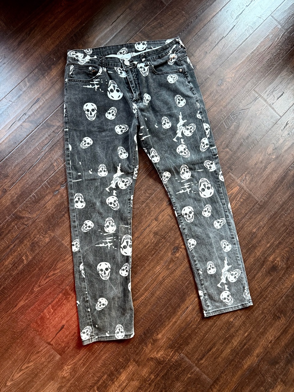 Black Skull Print Men's Jeans